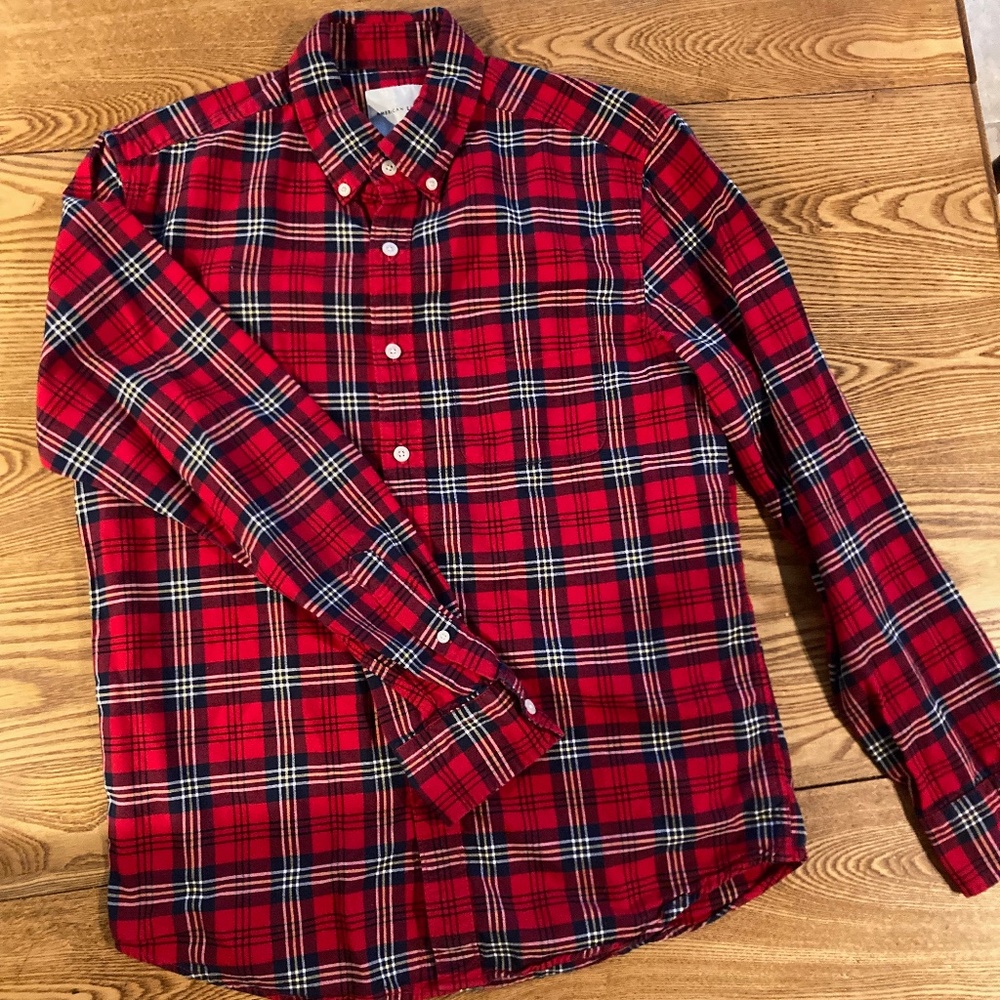 Men's American Eagle Button Down Plaid Shirt Long Sleeves Size Adult S